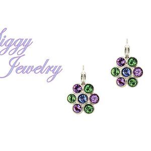 Light Sapphire, Violet and Peridot Flower Earrings made with Austrian Crystal